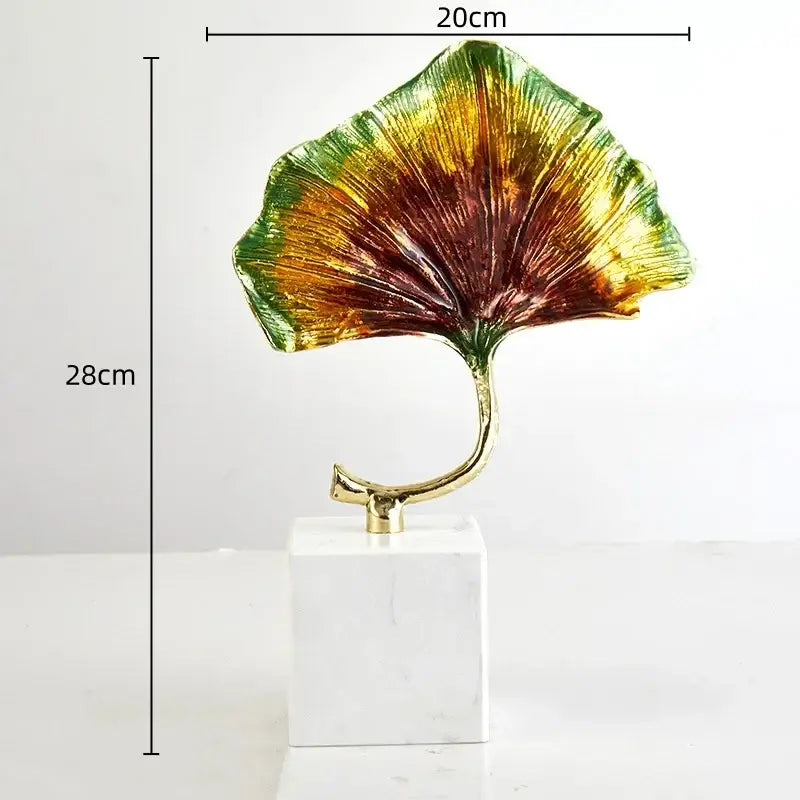 Iridescent gold & green ginkgo leaf metal sculpture living room decor