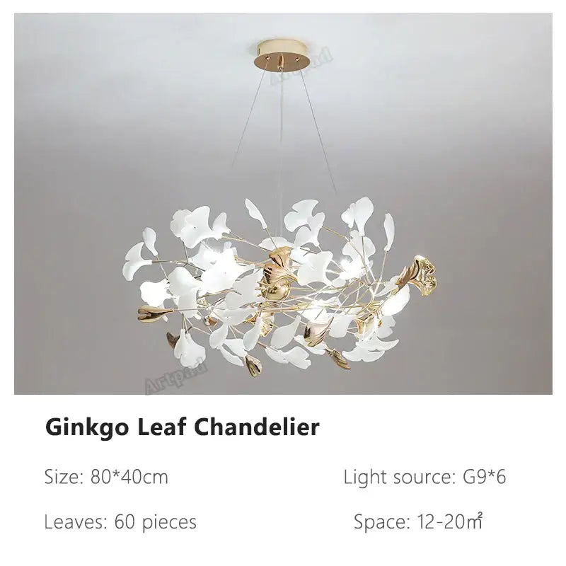 Modern gold & white ginkgo leaves chandelier living room pendant light