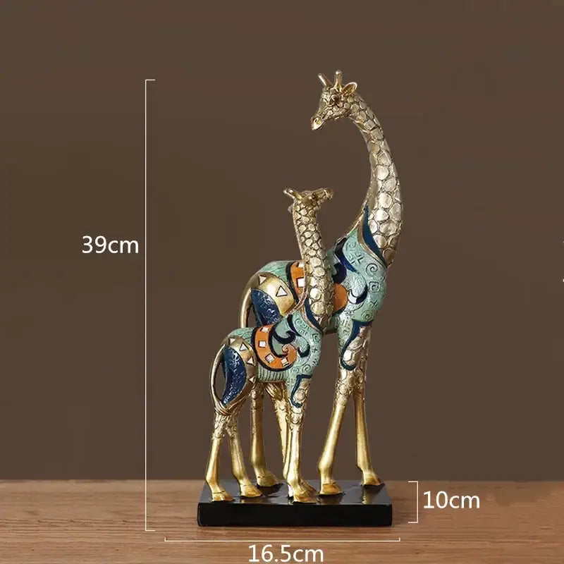 Modern teal & gold giraffe mother sculpture living room decor