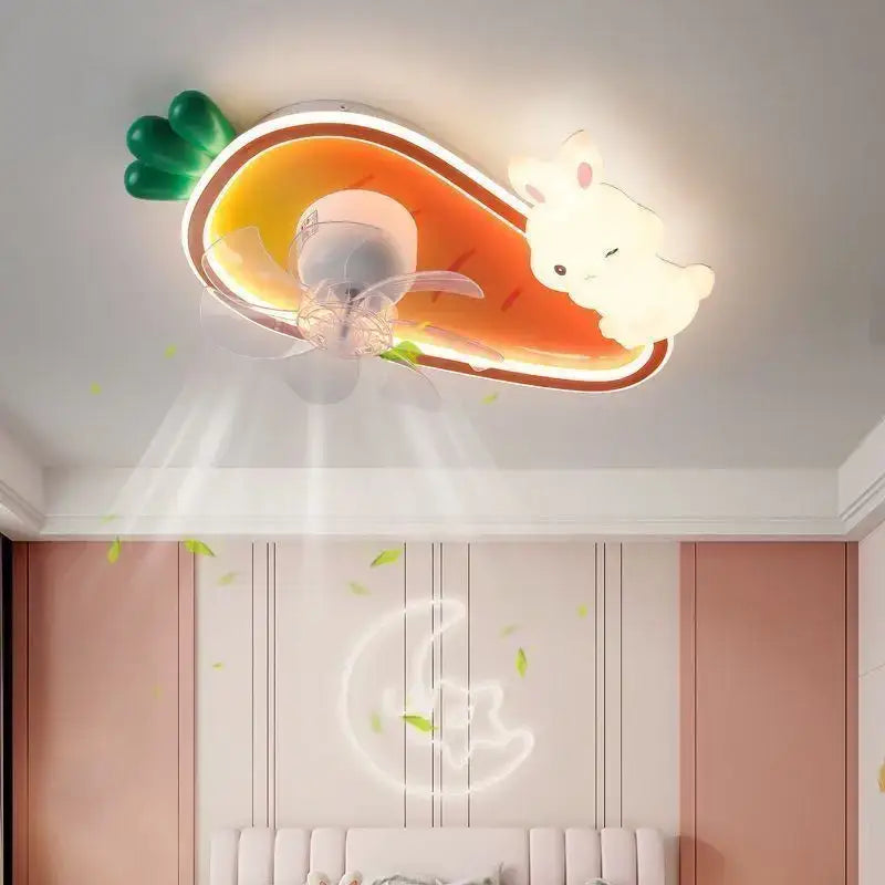Rabbit carrot pink & green fan light girls bedroom