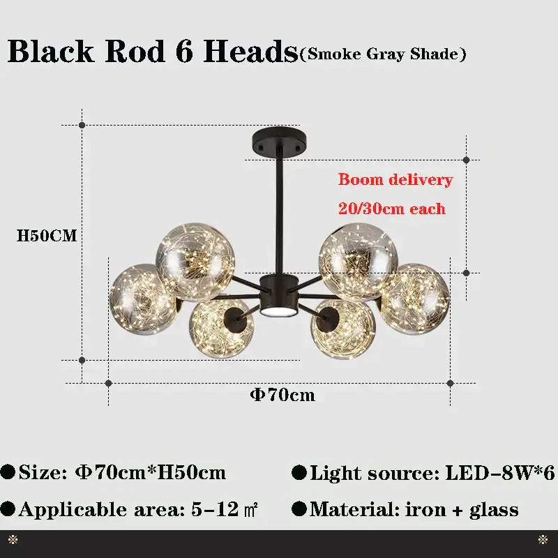 Modern black glass ball branch chandelier living room lighting