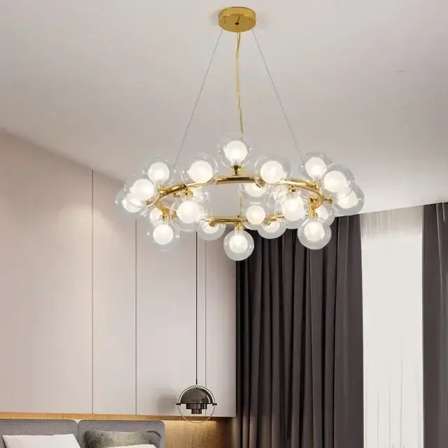 Modern gold glass ball ceiling chandelier dining room light