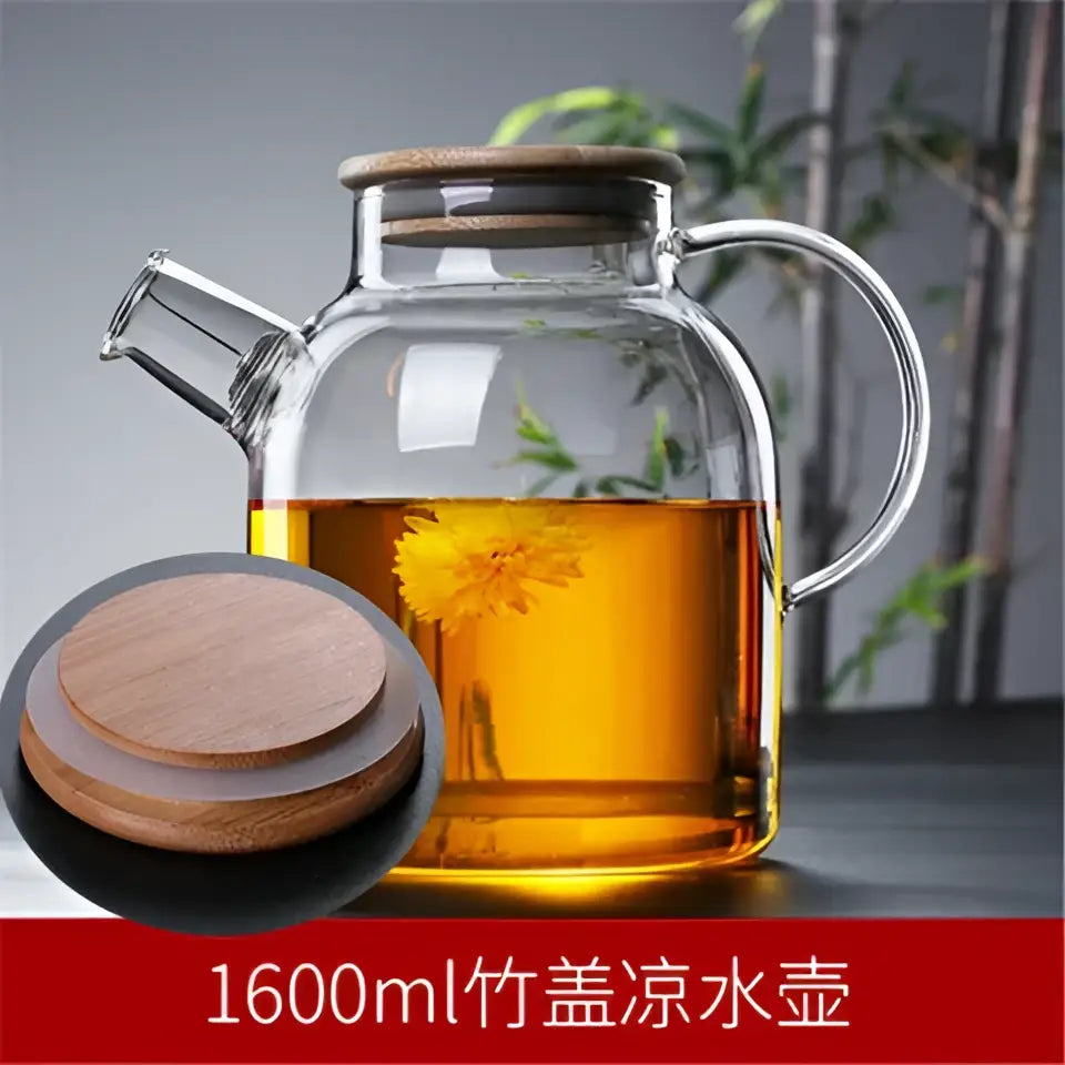 Transparent glass teapot with wood lid kitchen cold water jug