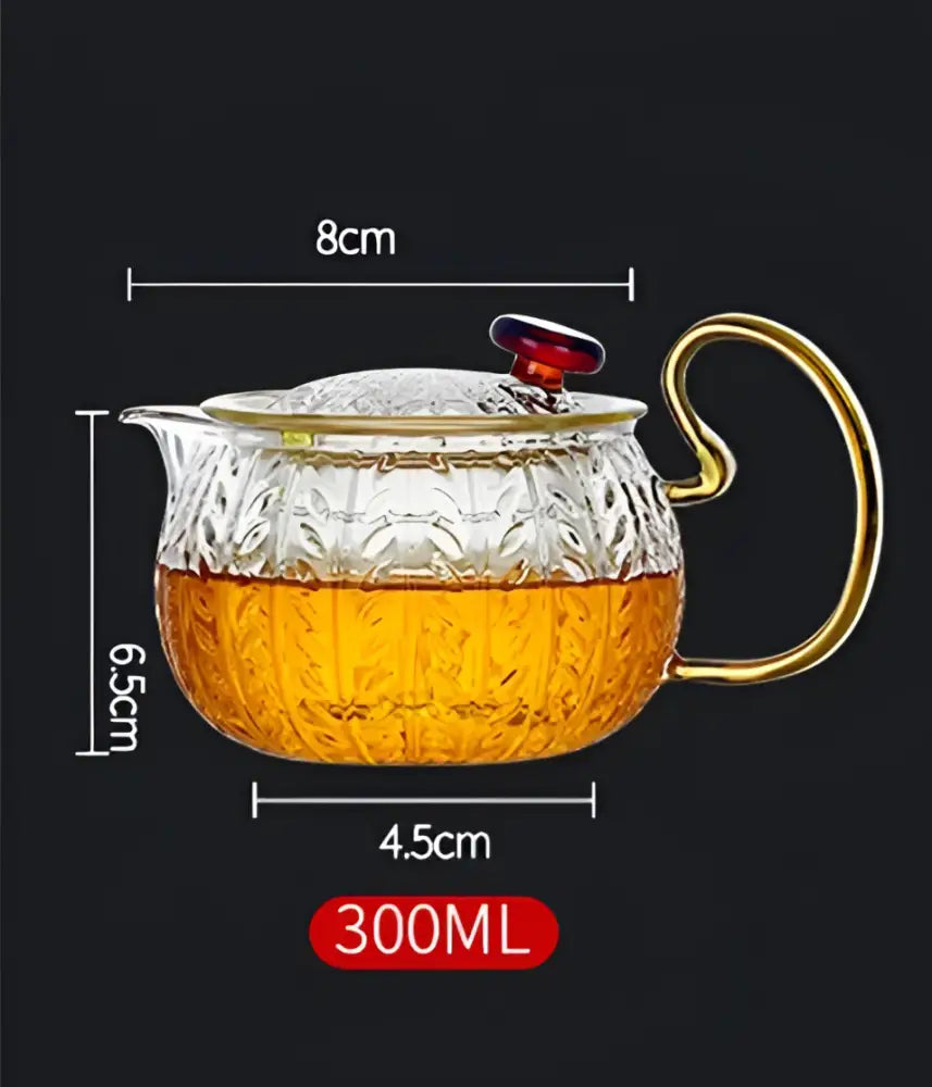 Etched leaf glass teapot with gold handle kitchen tea set