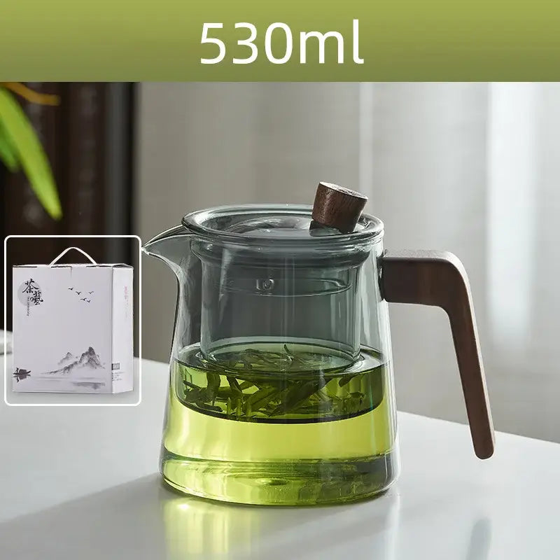 Minimalist glass teapot wood handle set for kitchen tea steeping
