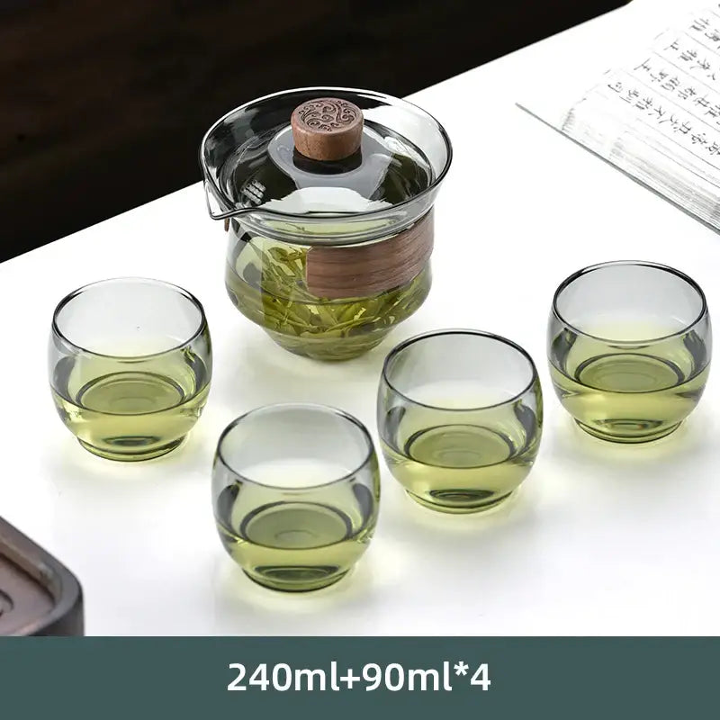 Modern glass kung fu tea set with wood trim dining room tureen