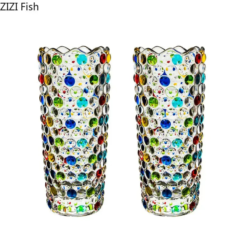 Mosaic rhinestone glass vase for living room desk decoration