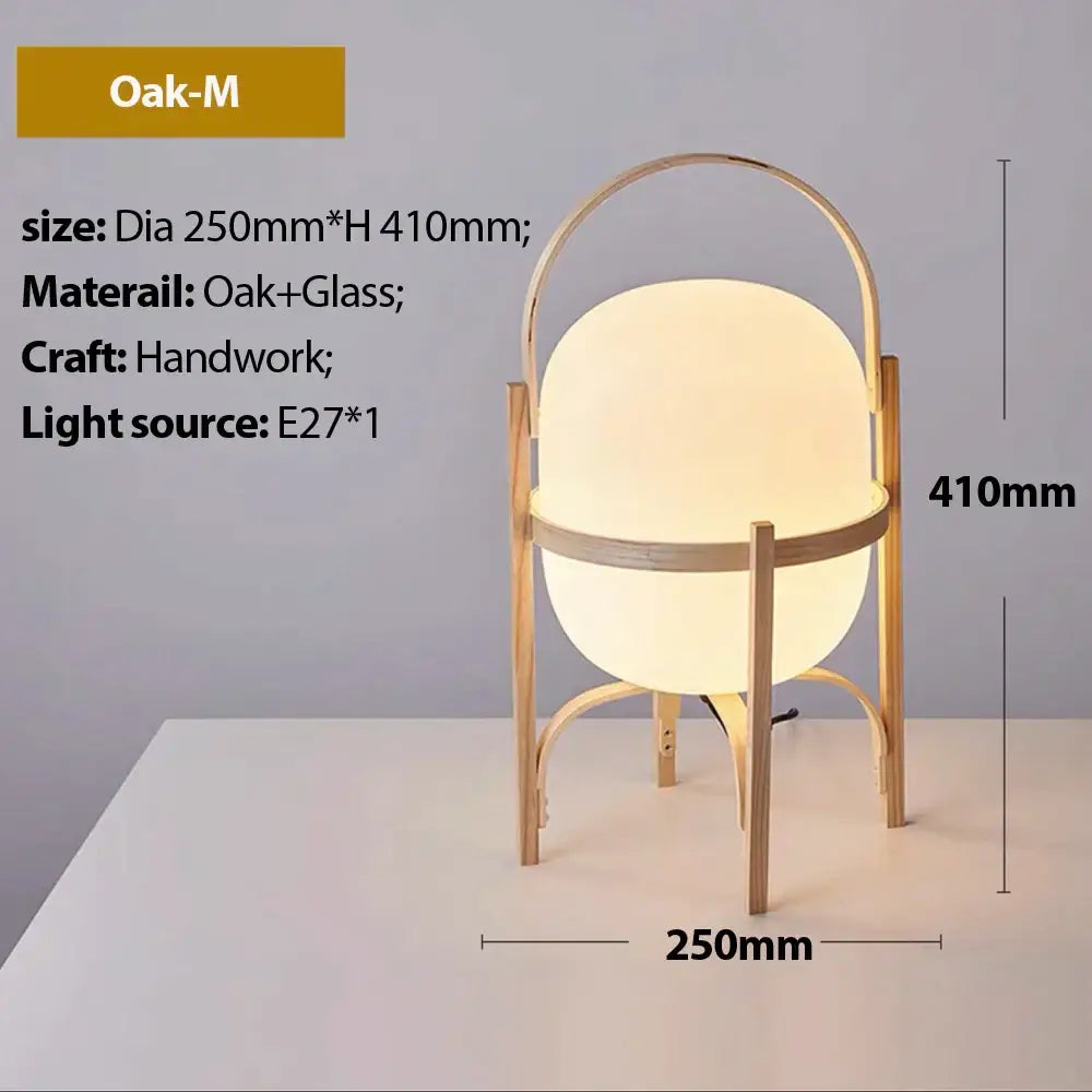 Japanese minimalist wood metal table lamp bedroom spherical light