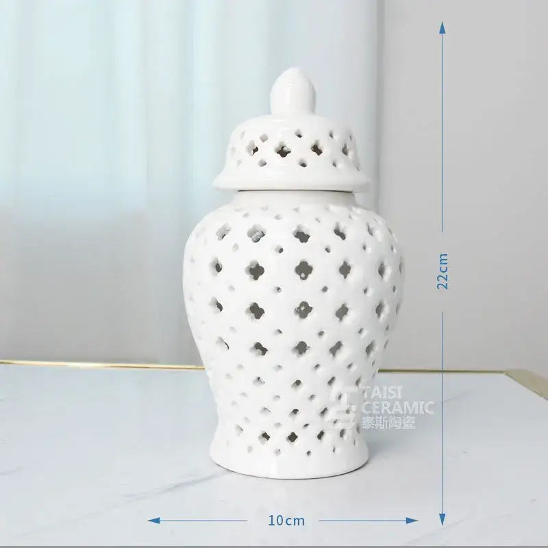 Gold ceramic carved temple jar living room decor