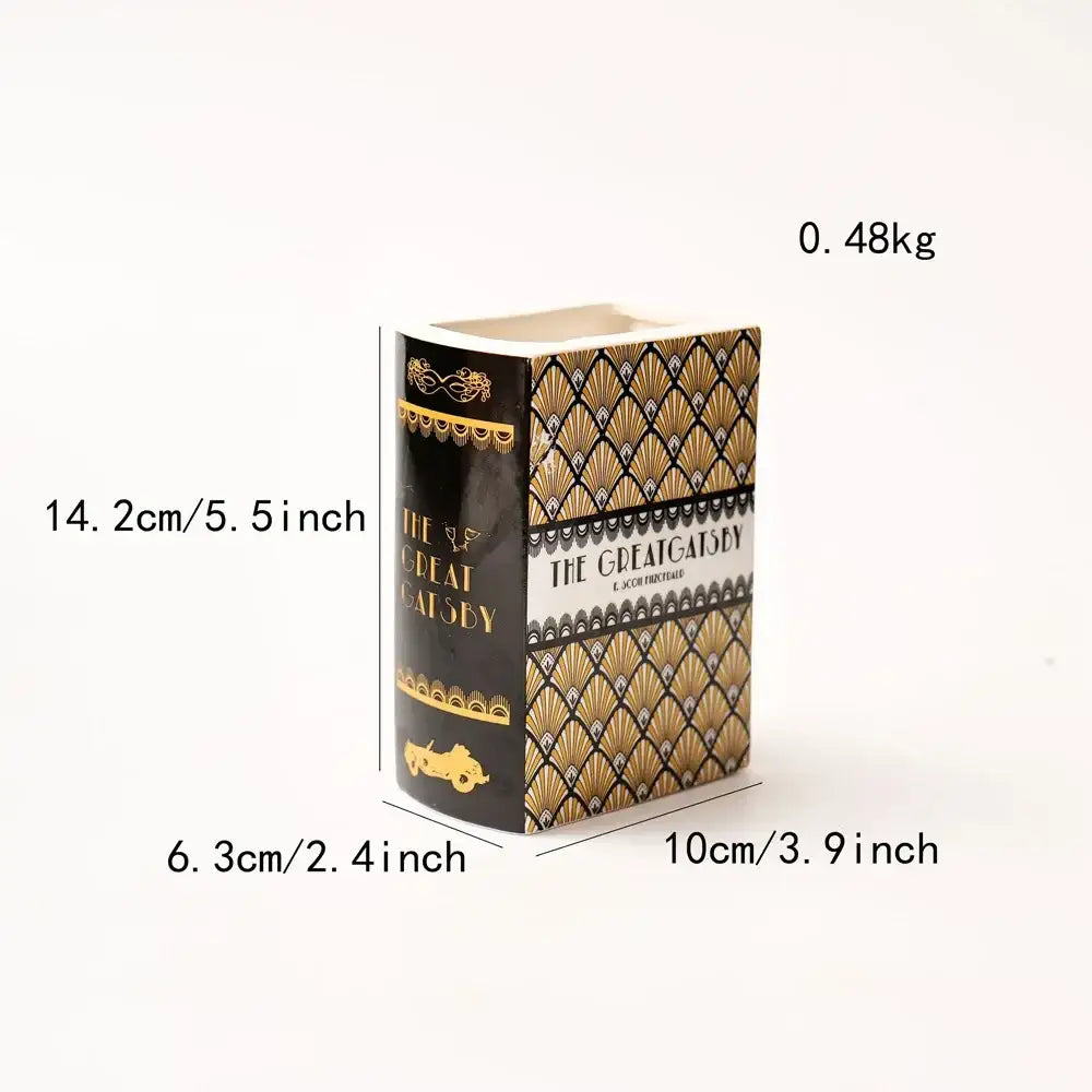 Vintage book style navy blue ceramic vase living room home decor