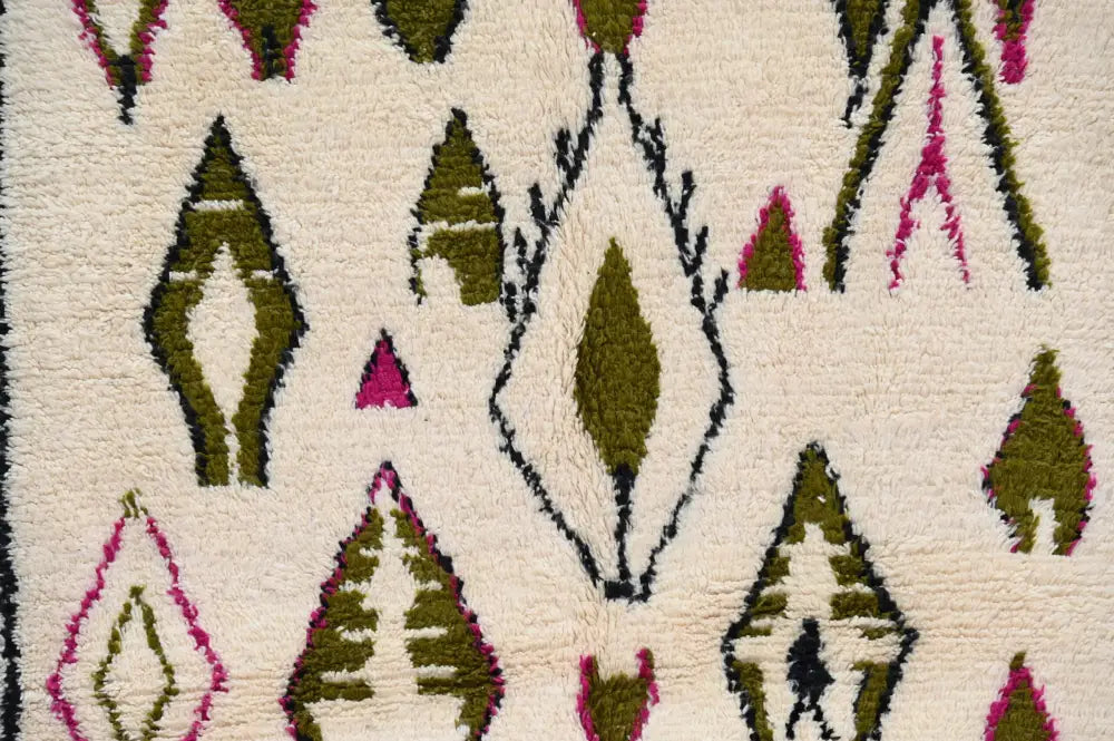 Handmade moroccan azilal rug beige and olive living room decor