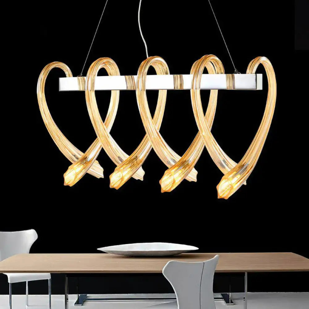 Modern pink heart crystal led hanging light fixture dining room