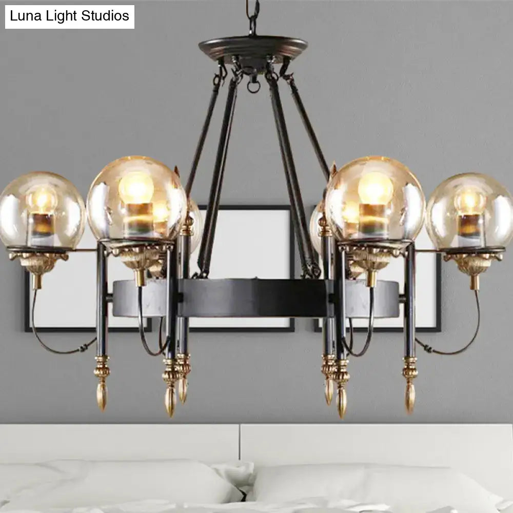 Industrial black and gold clear glass globe chandelier living room