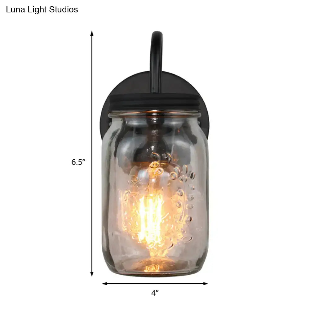 Industrial black jar shade clear glass wall lamp bedroom light