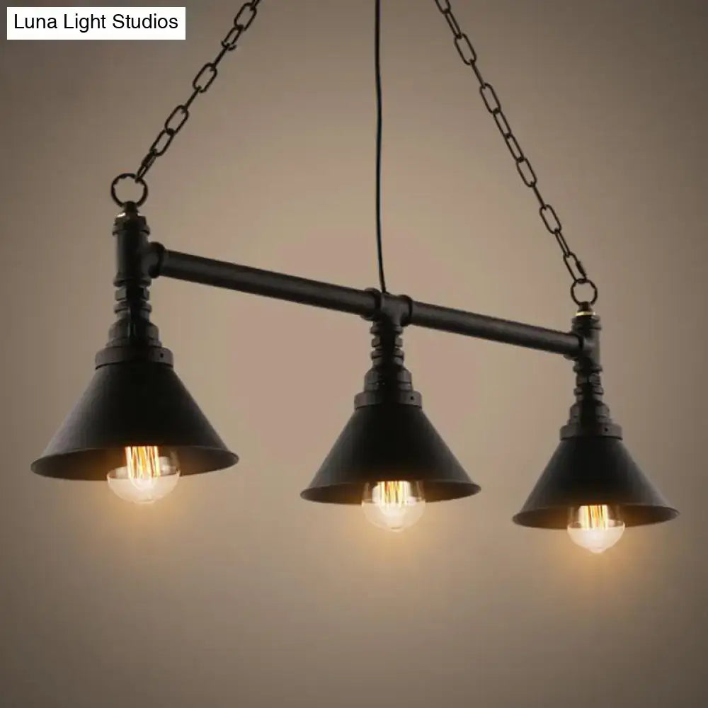 Industrial black wrought iron 3-light pendant light dining room