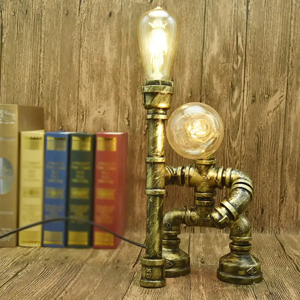 Industrial brass water pipe nightstand lamp bedroom lighting