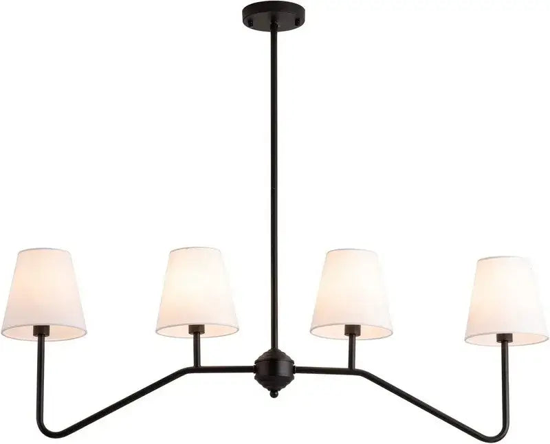 industrial style black metal chandelier with white shades living room