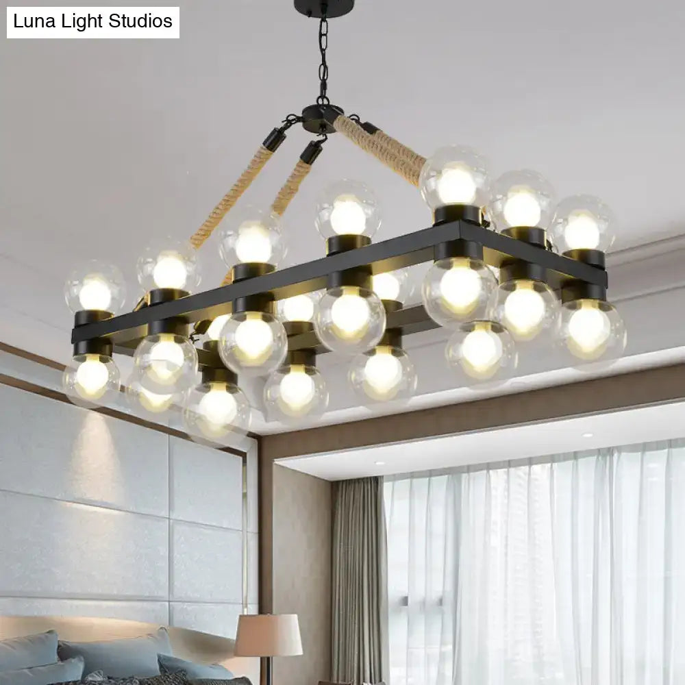 Industrial black molecular chandelier with rope for dining room