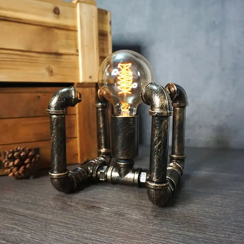 Industrial bronze iron pipe art night lamp – boys bedroom