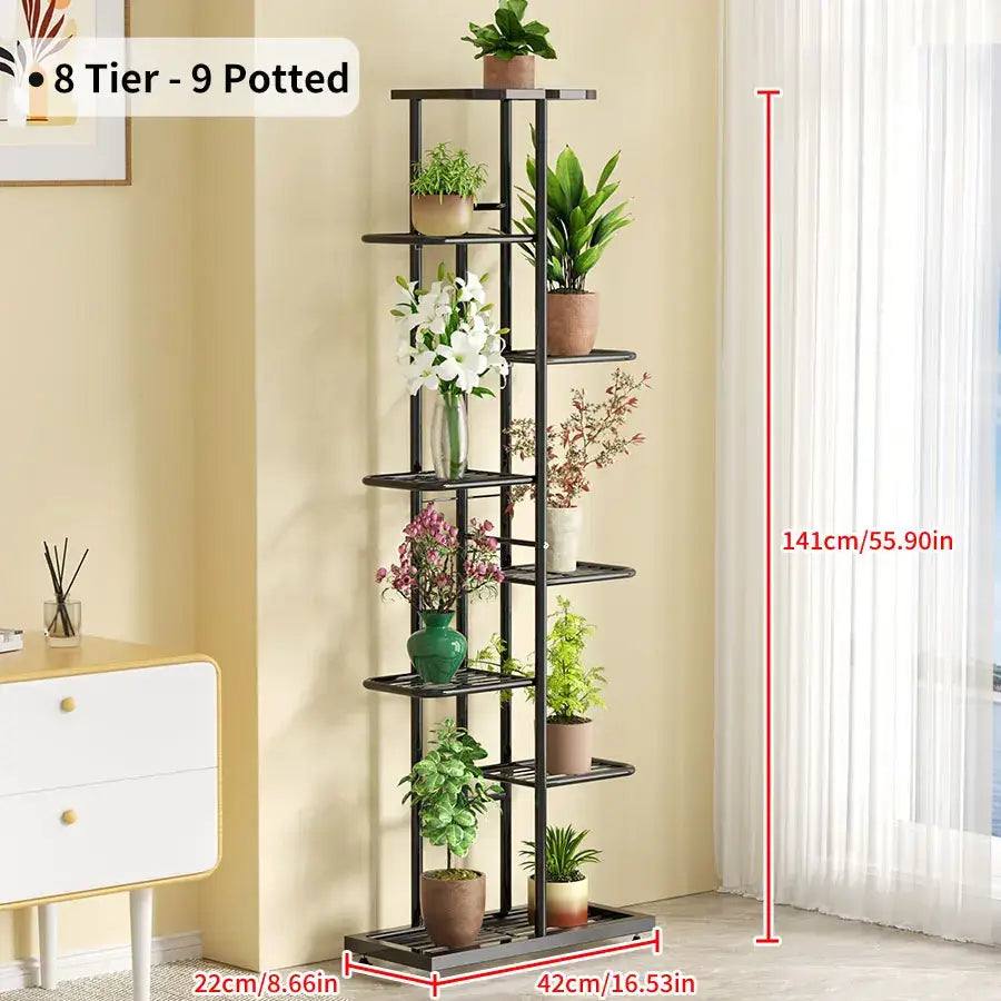 Modern black & white tiered iron plant stand living room shelves
