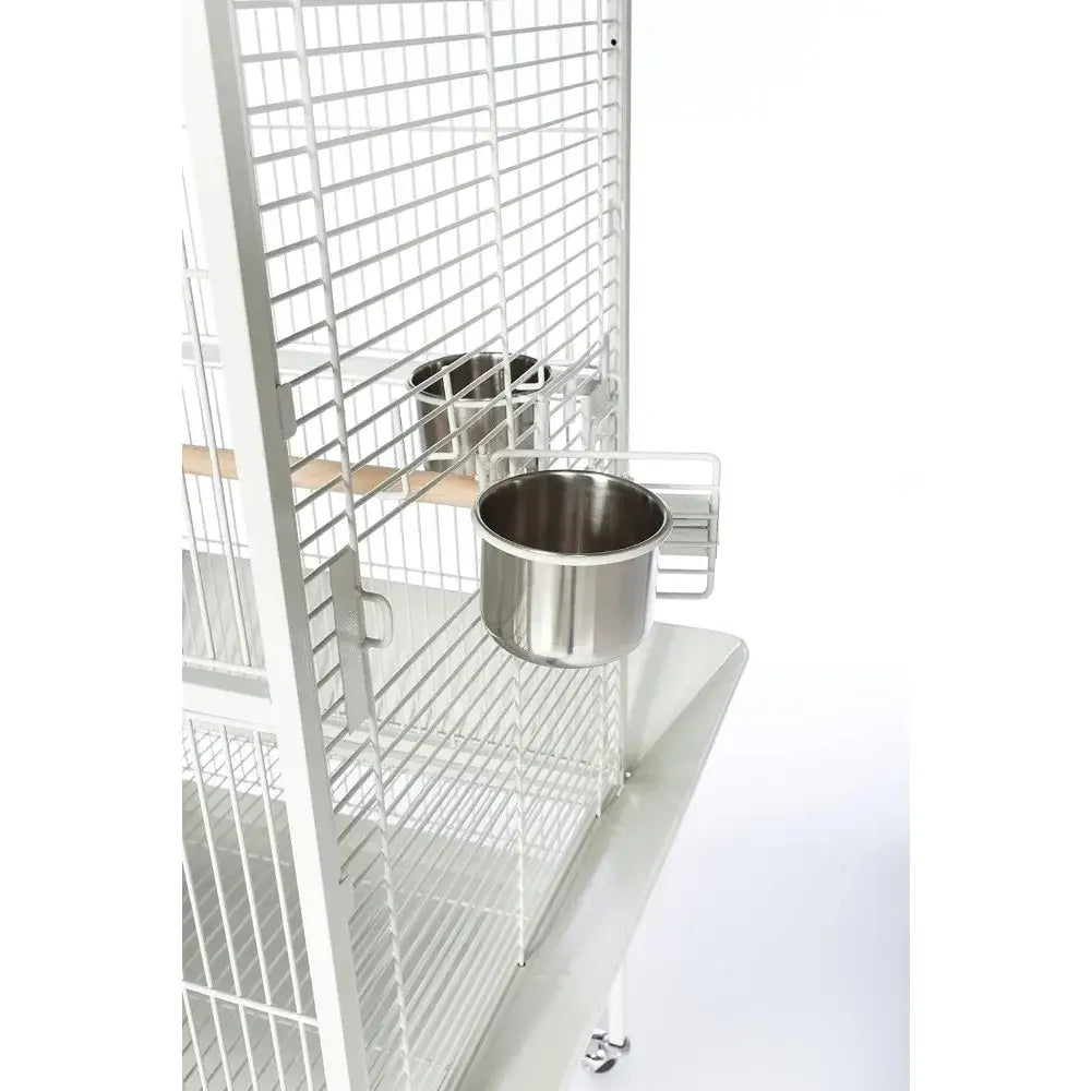Large chalk white metal bird cage with wheels for living room