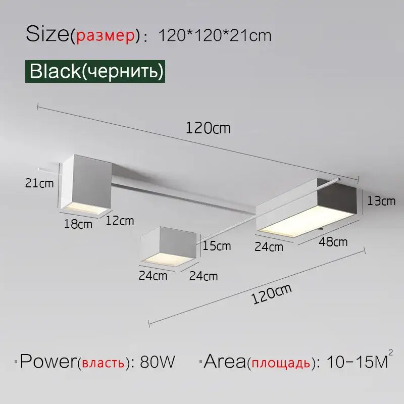 Modern black rectangular led ceiling lights for living room