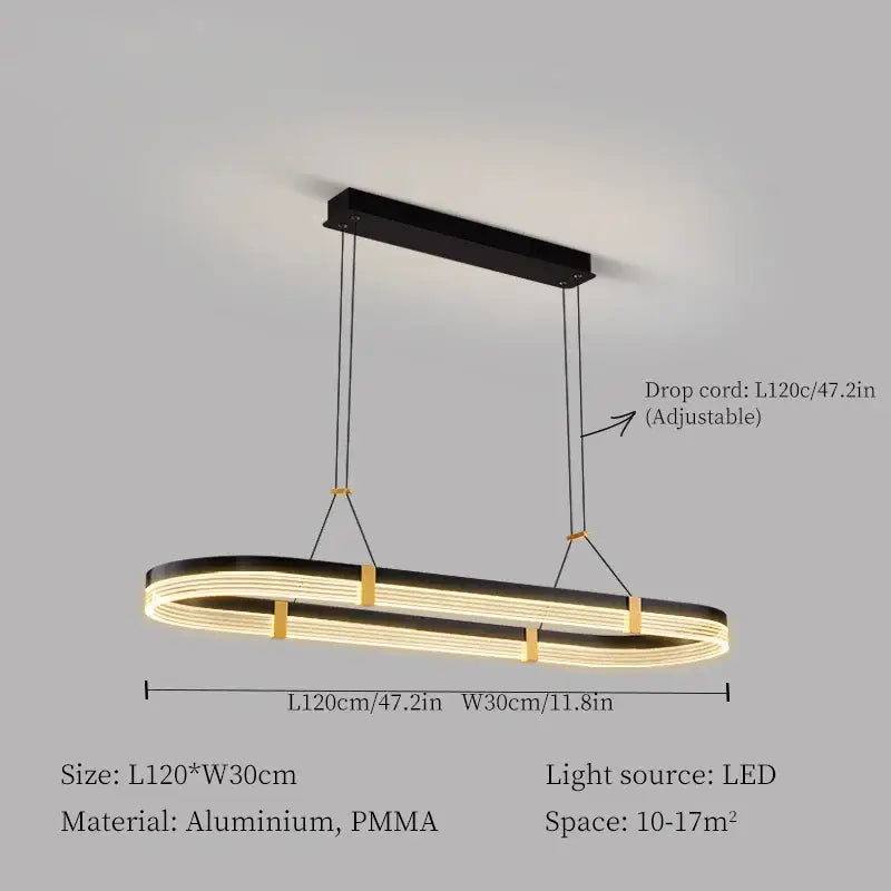 Modern black & gold oval led ceiling pendant light dining room