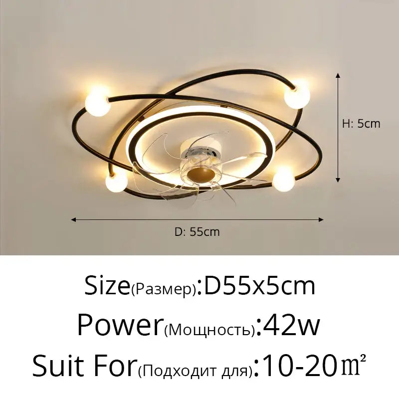 Modern black metal chandelier electric fan living room light