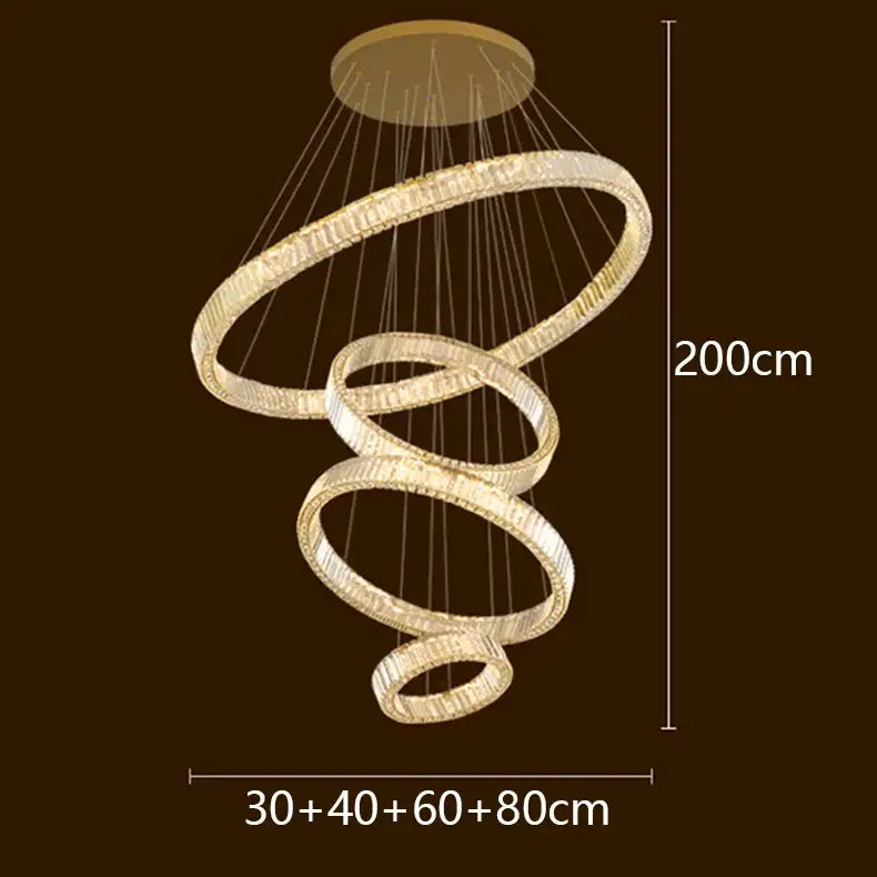 Modern golden spiral led chandelier bedroom crystal ring light
