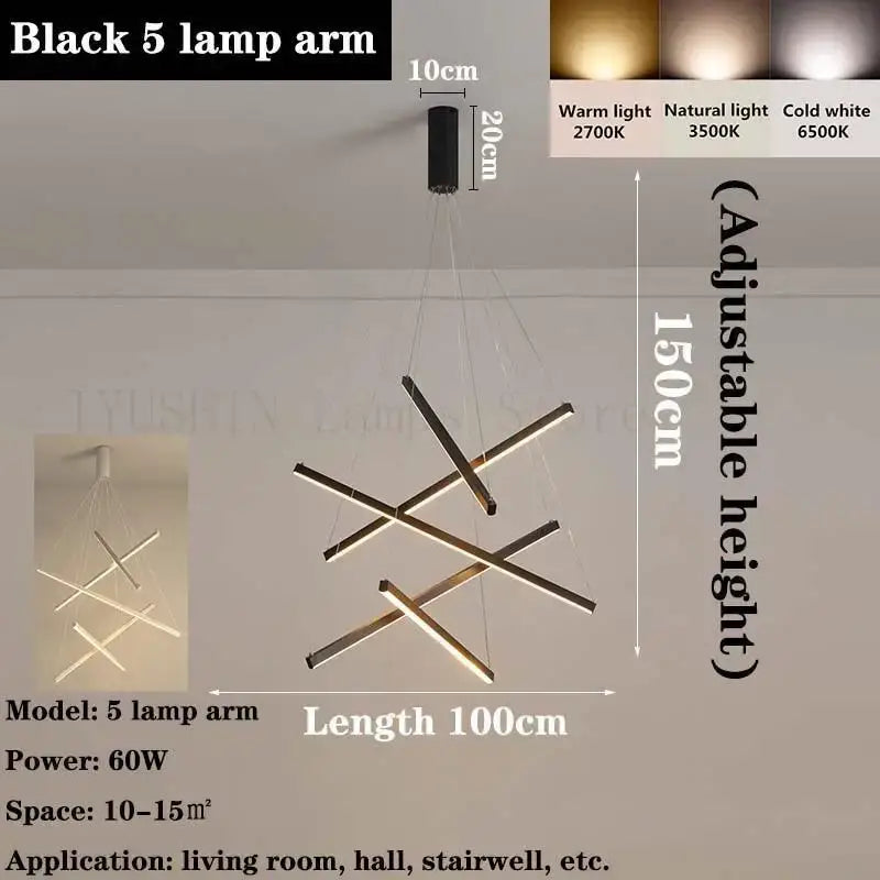 Modern black linear led chandelier for living room