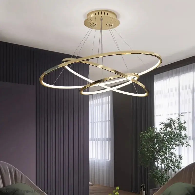 Modern gold three ring led chandelier pendant for dining room