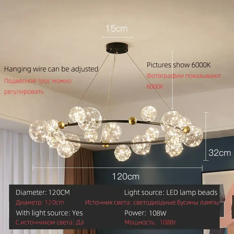 Modern gold & black led glass bulb pendant light dining room