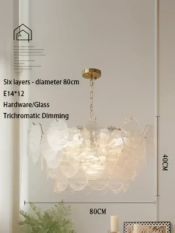 Modern scalloped led glass chandelier dining room gold light fixture