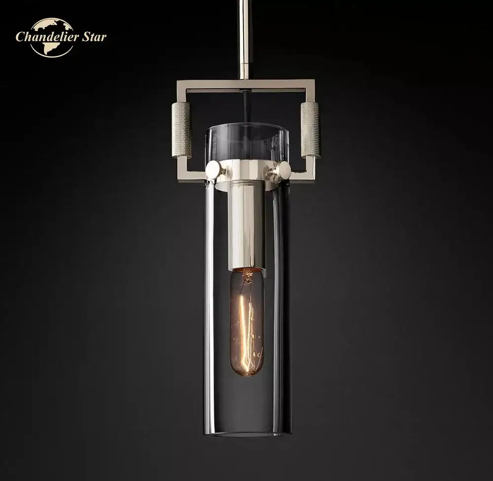 Industrial black led glass cylinder pendant lights kitchen chandelier