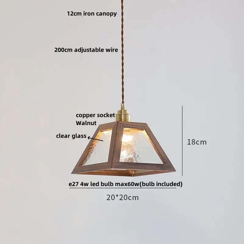 Japanese style wood pendant light – living room textured glass led