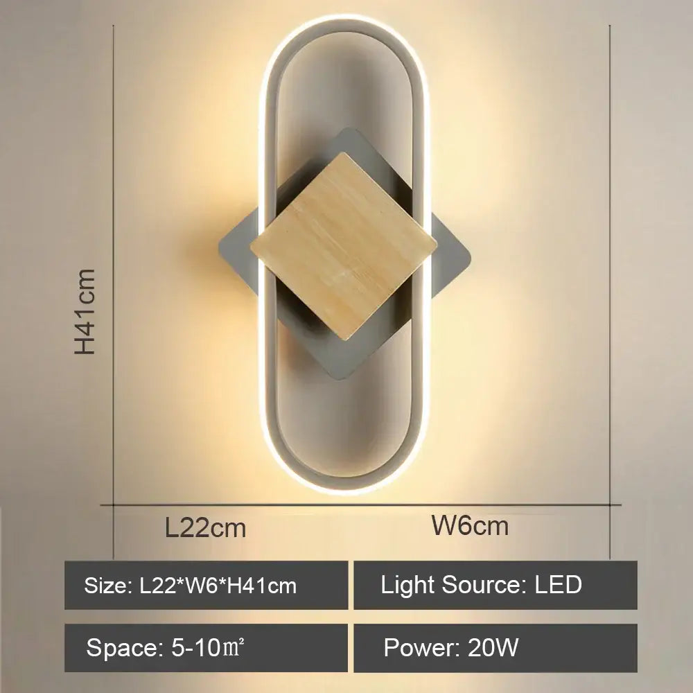 Modern oval wood led indoor wall light bedroom sconce