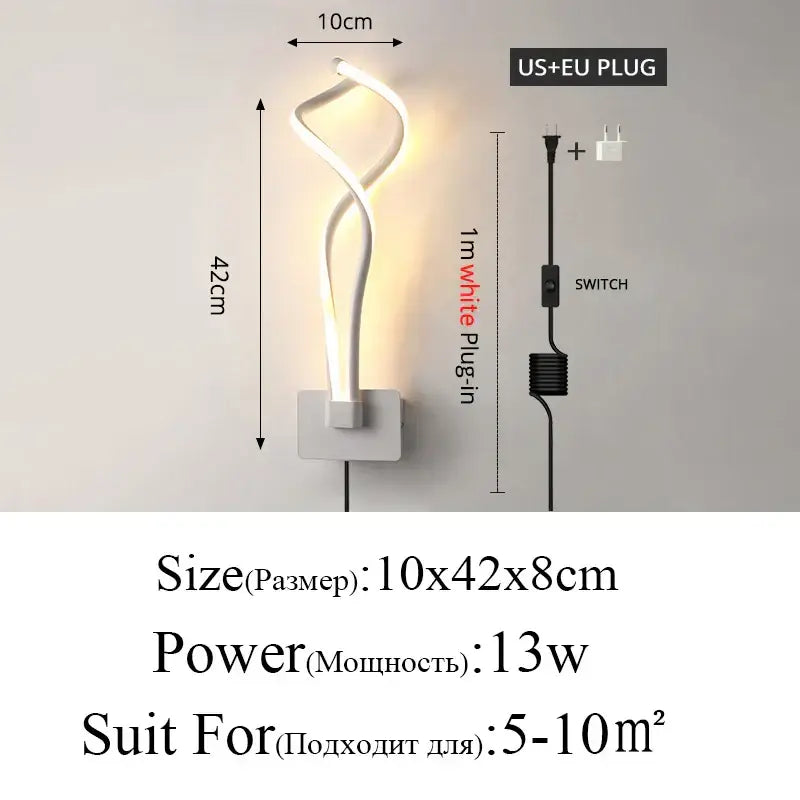 Modern black & gold twisted led modern wall lamp for bedroom