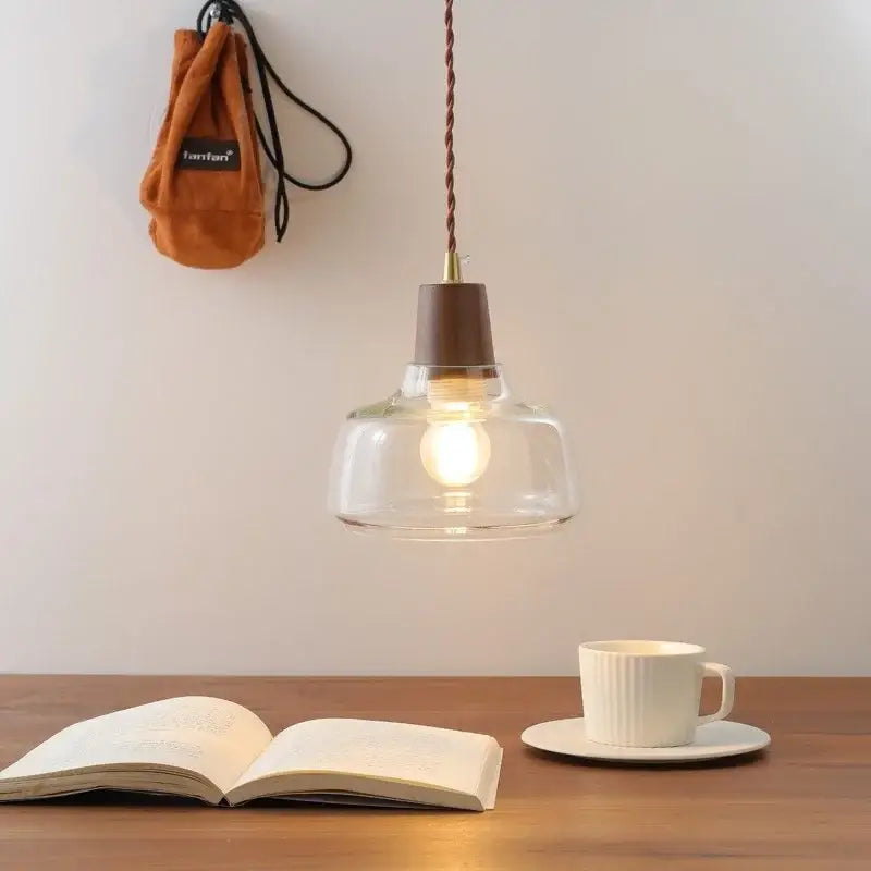 Modern walnut & glass led pendant lamp kitchen lighting