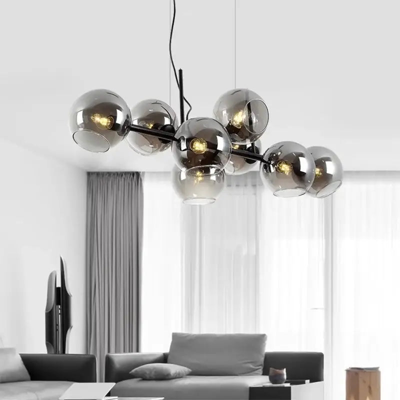Modern black glass globe led pendant light for dining room