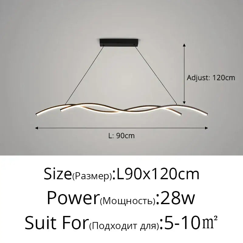 Modern wavy black led pendant light for living room dining room