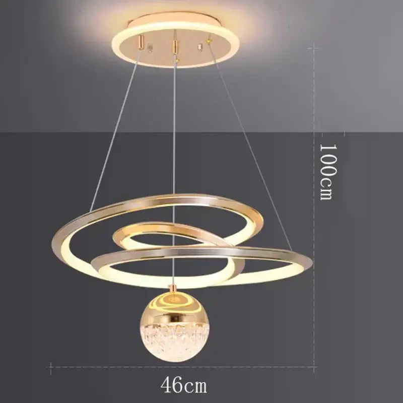 Modern gold ring led pendant light with crystal sphere dining room