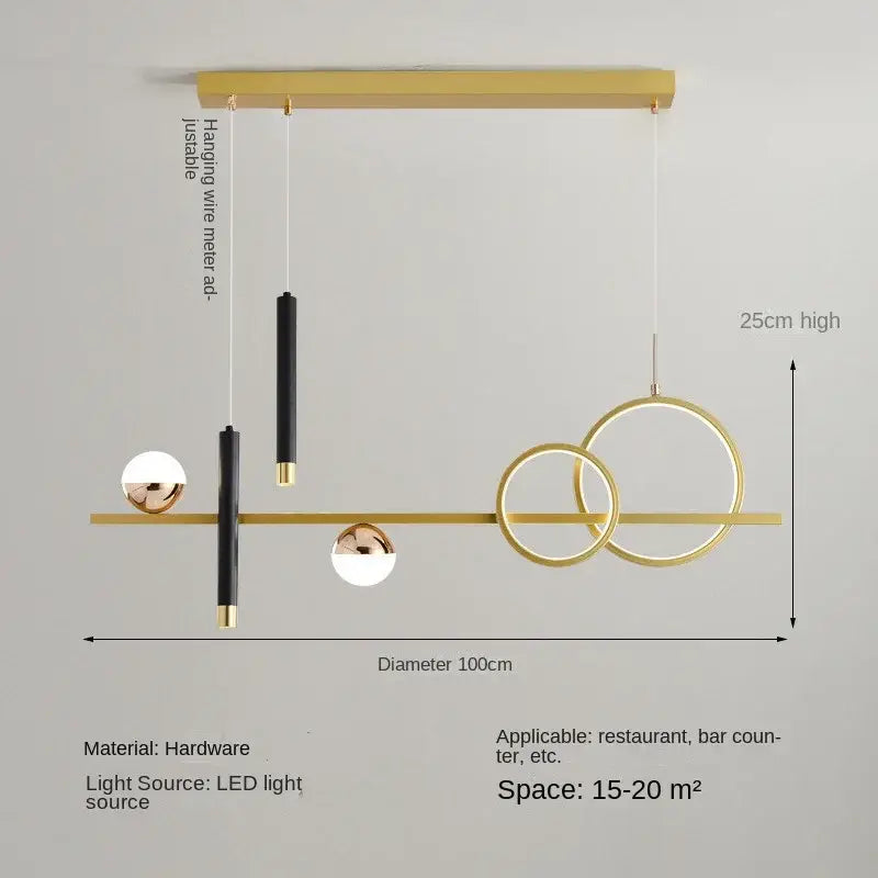 Modern black & gold geometric led pendant lights kitchen chandelier