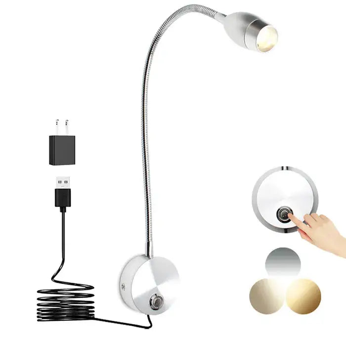 Flexible led reading light silver gold & black bedroom desk lamp