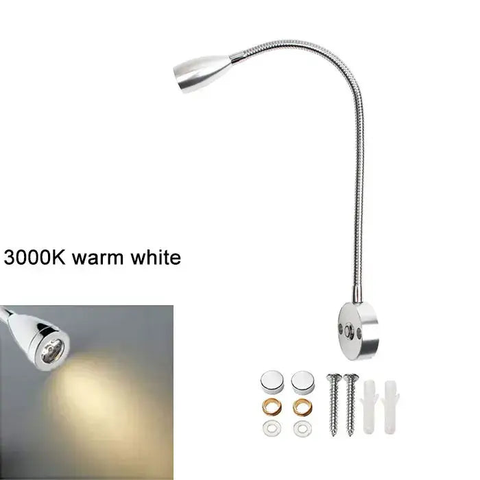 Modern black & silver led reading light bedroom gooseneck desk lamp