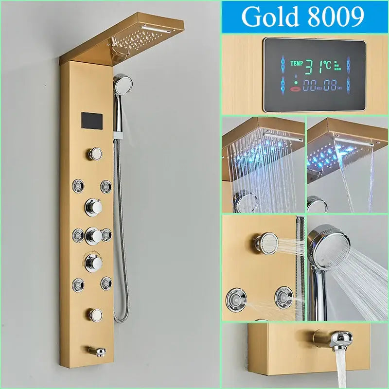 Modern chrome led shower panel with rainfall head for bathroom