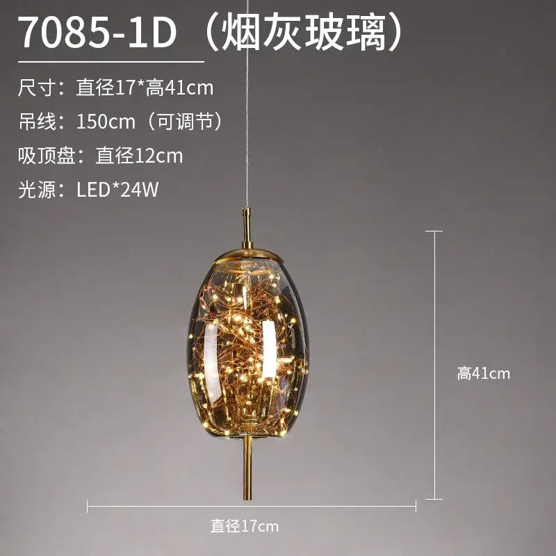 Luxury golden glass led starry sky pendant lights for living room