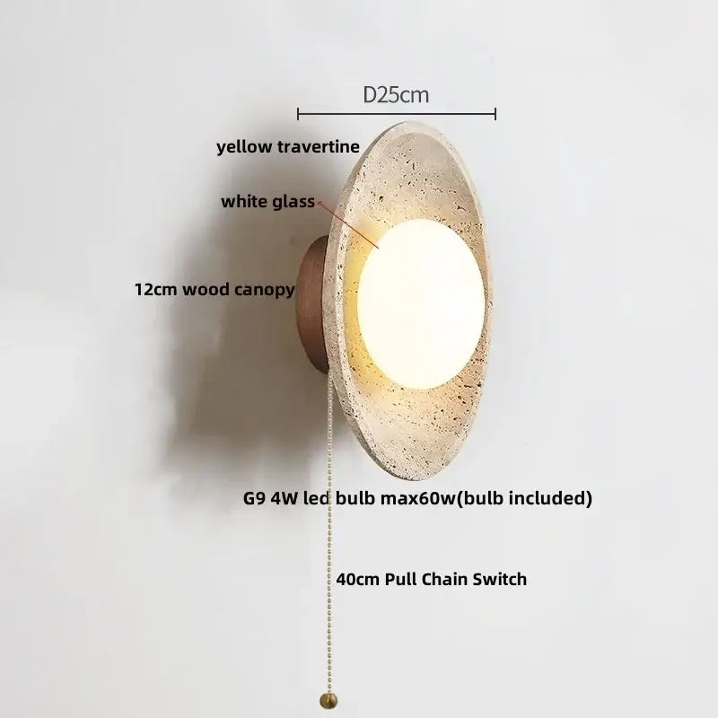 Modern concrete led stone wall lamp bedroom brass pull chain