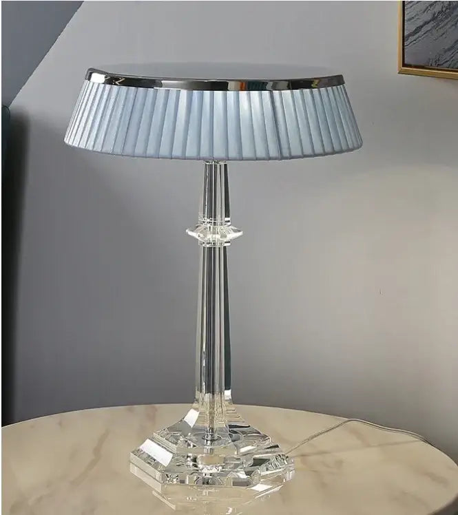 Modern crystal led table lamp with pleated shade for bedroom