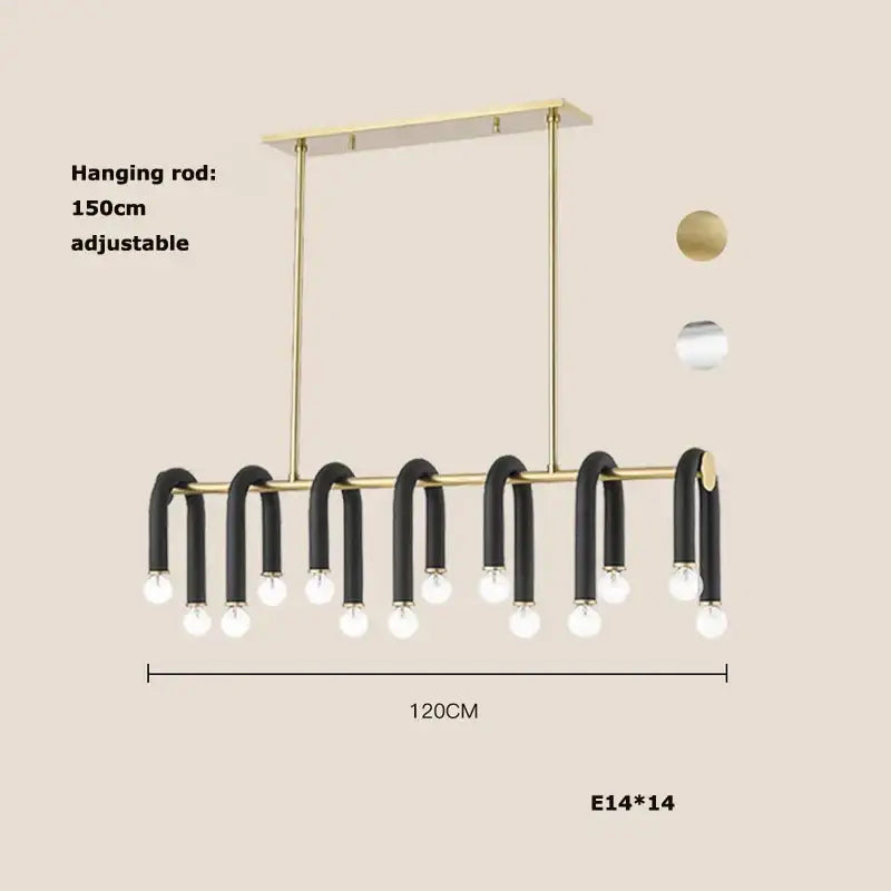 Modern black & brass led tube chandelier living room pendant light