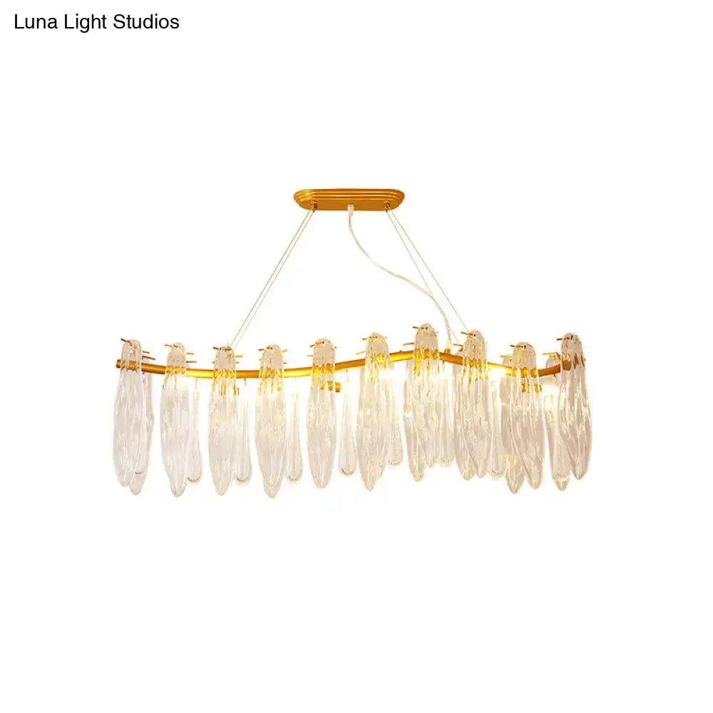 Gold linear island lamp with clear k9 crystal for dining room